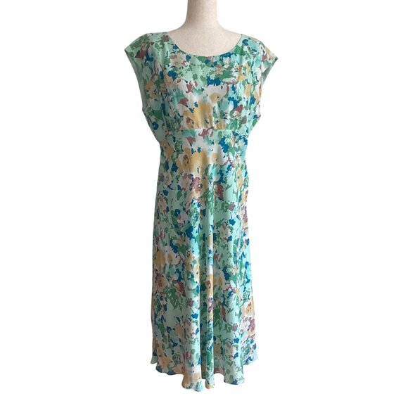 Sundance Floral Midi Dress100% Silk Size P14 In Pastel Green & Multicolor Print - Picture 1 of 16